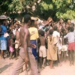 sierra.leone.post.war.reconstruction. Aid being distributed to displaced people at Mile 91 - 1996