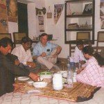 fioh.fund.pakistan.participatory.village.development.programme. Poverty alleviation in the Thar Desert. Eddie Thomas with Dominic Stephen and PVDP staff 2005